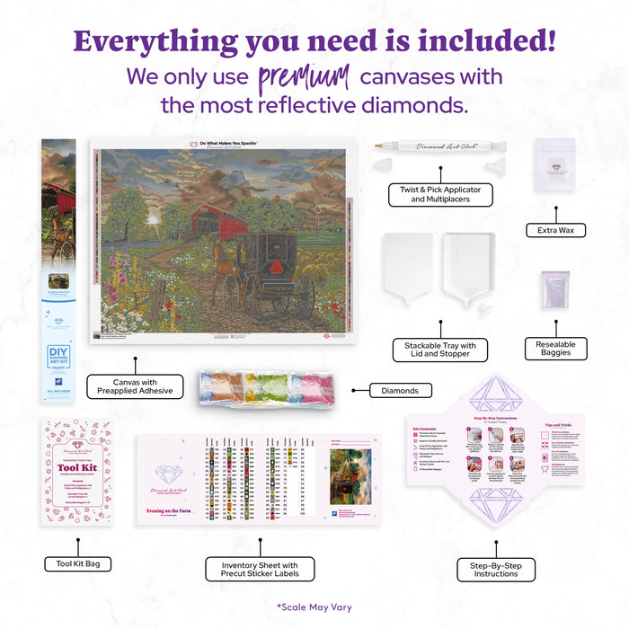 Diamond Painting Evening on the Farm 34.3" x 25.6" (86.9cm x 65cm) / Square with 73 Colors including 3 ABs and 4 Fairy Dust Diamonds / 91,089