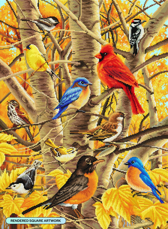 Diamond Painting Fall Birds 22" x 30" (55.8cm x 75.9cm) / Square with 49 Colors including 2 ABs and 5 Fairy Dust Diamonds / 68,320