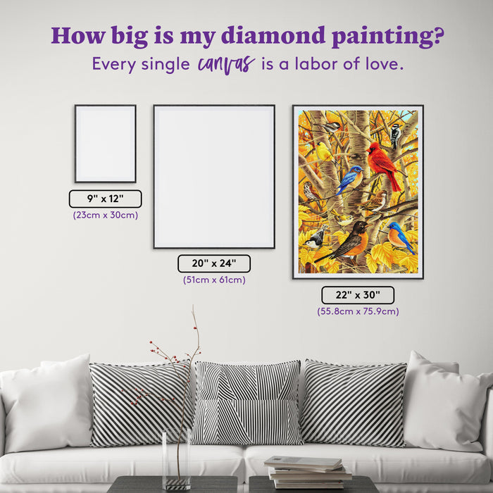 Diamond Painting Fall Birds 22" x 30" (55.8cm x 75.9cm) / Square with 49 Colors including 2 ABs and 5 Fairy Dust Diamonds / 68,320