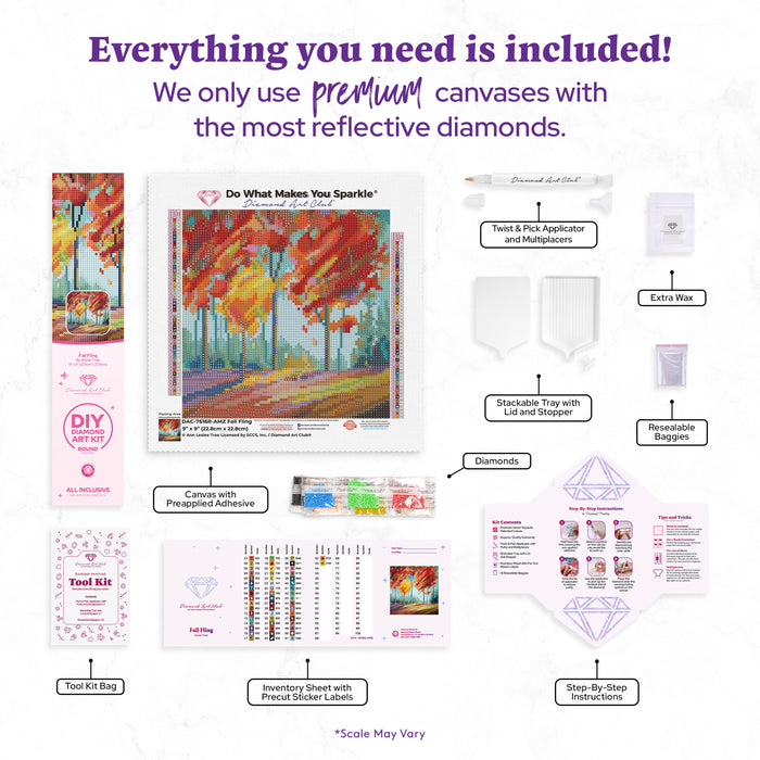 Diamond Painting Fall Fling 9" x 9" (22.8cm x 22.8cm) / Round with 53 Colors including 2 ABs and 3 Fairy Dust Diamonds / 6,889