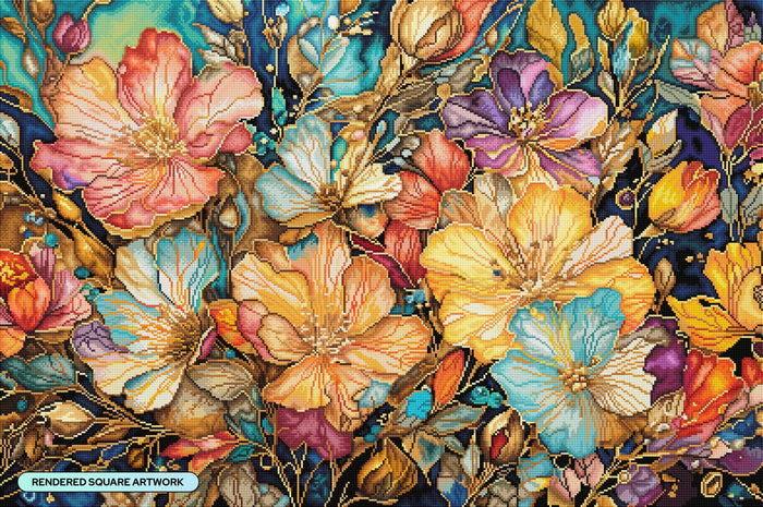 Diamond Painting Fancy Flower Garden 38.6" x 25.6" (97.8cm x 65cm) / Square with 98 Colors including 3 ABs and 3 Fairy Dust Diamonds / 102,573