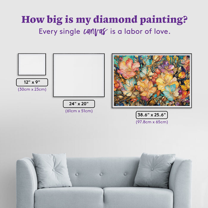 Diamond Painting Fancy Flower Garden 38.6" x 25.6" (97.8cm x 65cm) / Square with 98 Colors including 3 ABs and 3 Fairy Dust Diamonds / 102,573