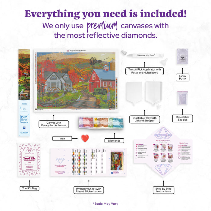 Diamond Painting Farm Country 38.6" x 27.6″ (98cm x 70cm) / Square with 56 Colors including 3 ABs / 107,480