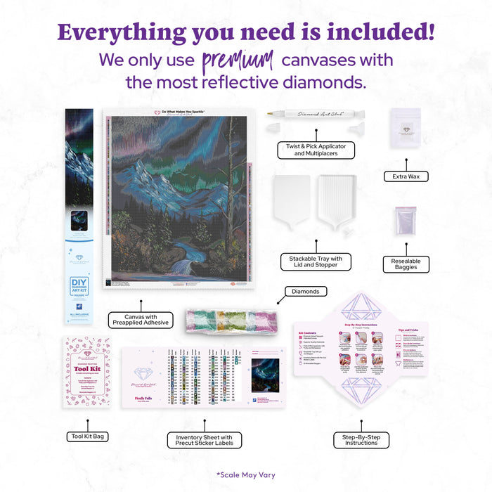 Diamond Painting Firefly Falls 25.6" x 31.1" (65cm x 78.9cm) / Square with 87 Colors including 3 ABs and 3 Fairy Dust Diamonds / 82,737