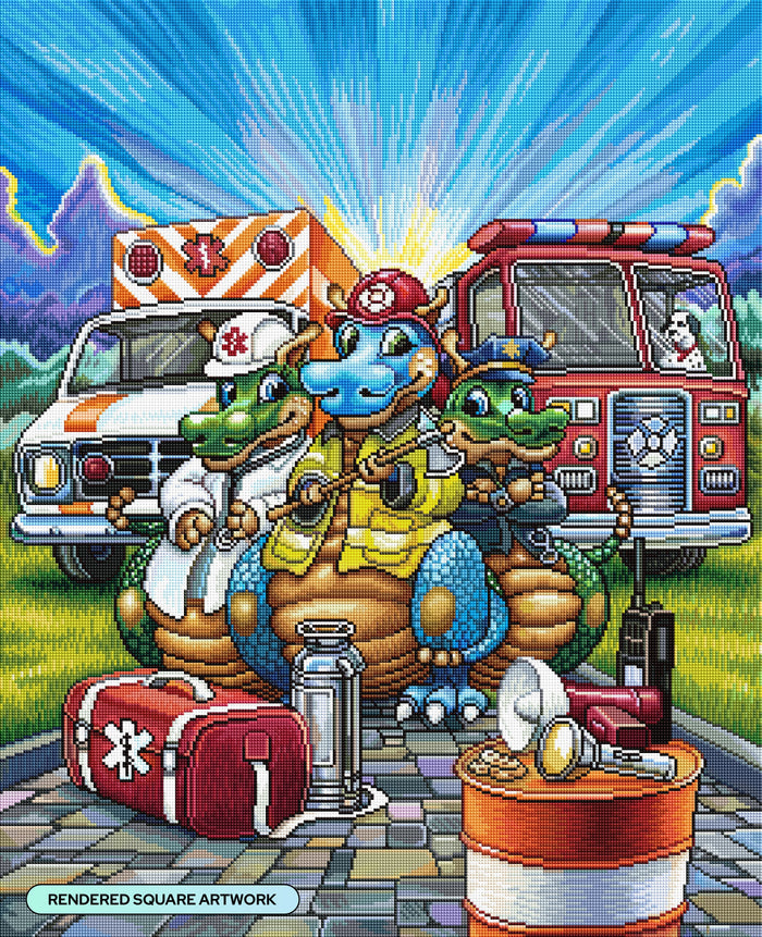 Diamond Painting First Response Heroes 25.6" x 31.5" (65cm x 79.9cm) / Square with 94 Colors including 4 ABs and 4 Fairy Dust Diamonds / 83,781