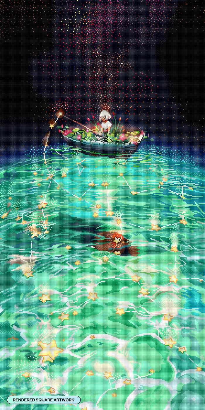Diamond Painting Fishing Stars 22" x 44" (55.8cm x 111.5cm) / Square with 75 Colors including 1 AB and 5 Fairy Dust Diamonds / 100,352