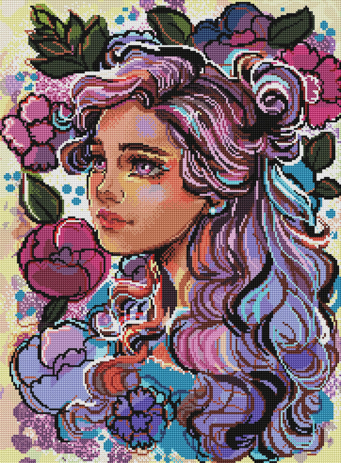 Diamond Painting Flora 20" x 27" (50.7cm x 68.9cm) / Round with 56 Colors including 4 ABs / 44,526