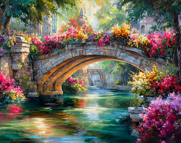 Diamond Painting Floral Creek Bridge 28" x 22" (70.7cm x 55.8cm) / Square with 94 Colors including 5 ABs and 4 Fairy Dust Diamonds / 63,616