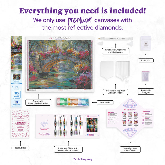 Diamond Painting Floral Creek Bridge 28" x 22" (70.7cm x 55.8cm) / Square with 94 Colors including 5 ABs and 4 Fairy Dust Diamonds / 63,616