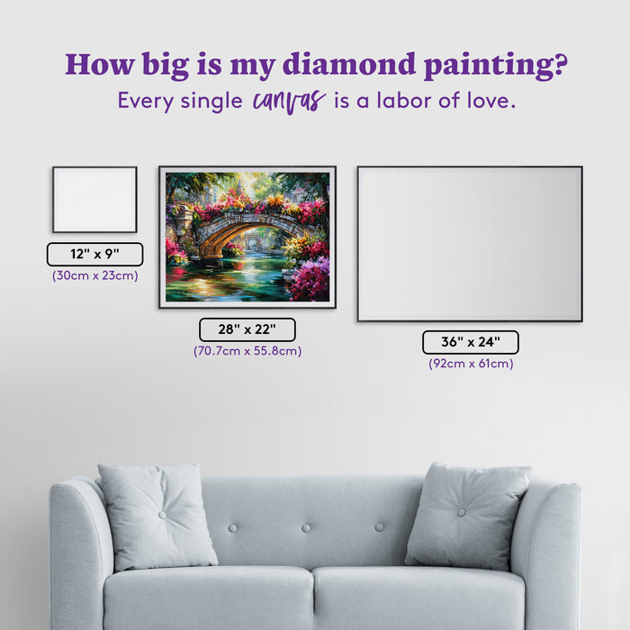 Diamond Painting Floral Creek Bridge 28" x 22" (70.7cm x 55.8cm) / Square with 94 Colors including 5 ABs and 4 Fairy Dust Diamonds / 63,616