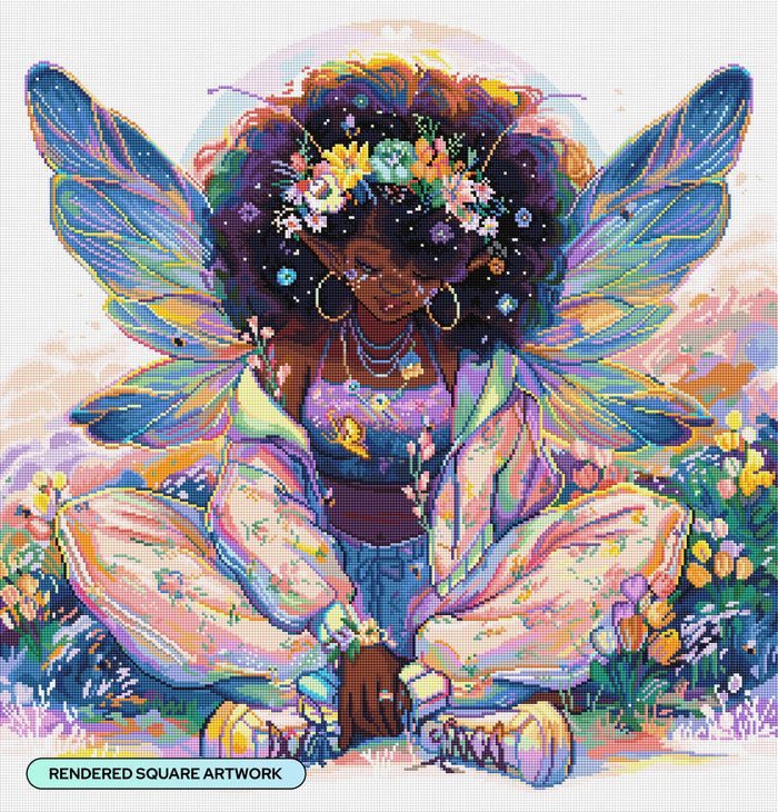 Diamond Painting Flower Child 27.6" x 28.7" (69.9cm x 72.9cm) / Square with 56 Colors including 3 ABs and 6 Fairy Dust Diamonds / 82,333