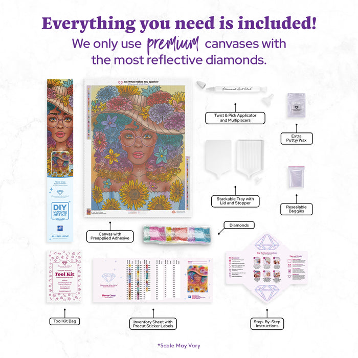 Diamond Painting Flower Crazy 22" x 29" (56cm x 74cm) / Square with 47 Colors including 2 ABs / 64,532
