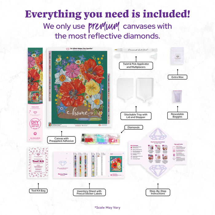 Diamond Painting Flowers-Home 20" x 26" (50.6cm x 66cm) / Round with 69 Colors including 2 ABs and 1 Iridescent Diamond and 5 Fairy Dust Diamonds / 44,160