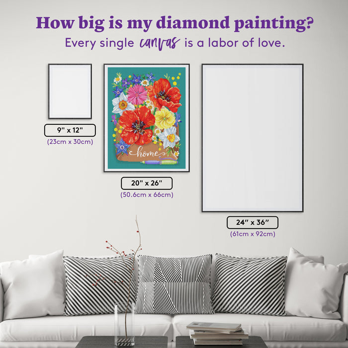 Diamond Painting Flowers-Home 20" x 26" (50.6cm x 66cm) / Round with 69 Colors including 2 ABs and 1 Iridescent Diamond and 5 Fairy Dust Diamonds / 44,160
