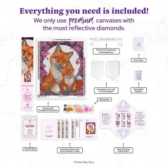 Diamond Painting Flowery Night 22" x 27" (55.6cm x 68.8cm) / Round With 74 Colors Including 2 ABs and 4 Fairy Dust Diamonds / 50,500