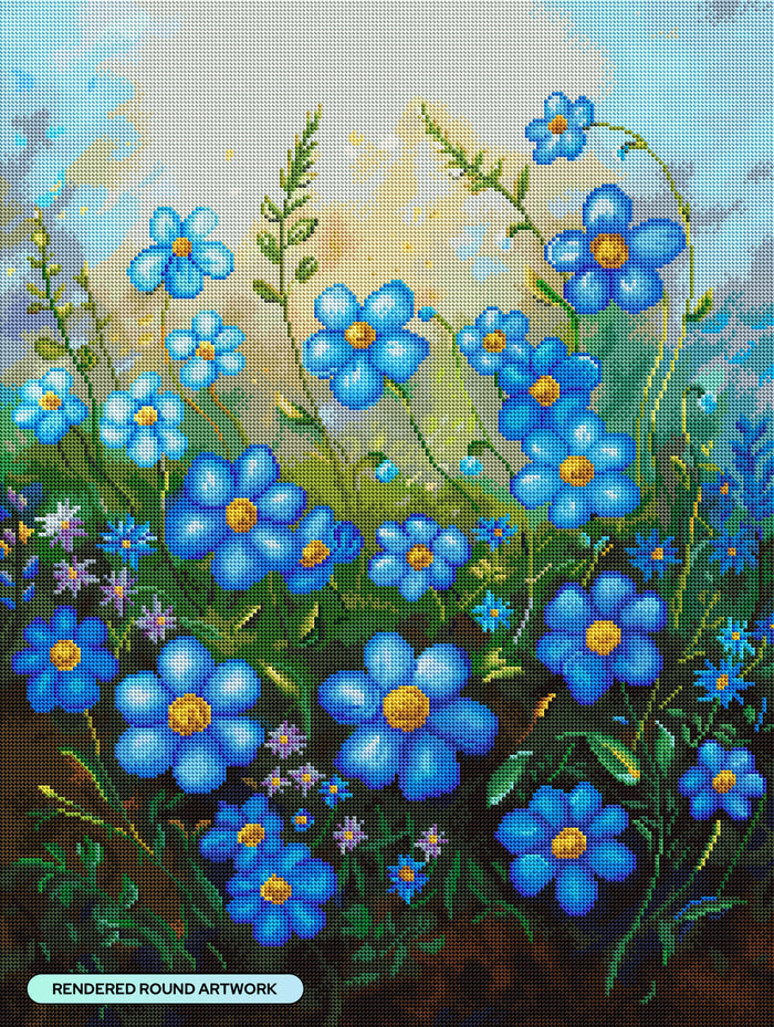 Diamond Painting Forget Me Not 22" x 29" (55.6cm x 73.7cm) / Round with 72 Colors including 3 ABs and 2 Fairy Dust Diamonds / 54,136