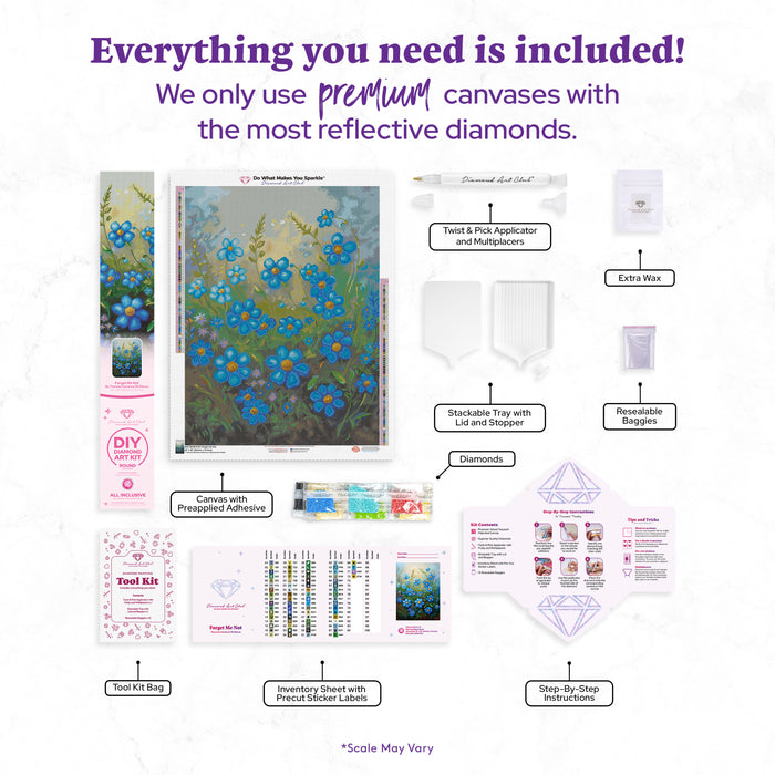 Diamond Painting Forget Me Not 22" x 29" (55.6cm x 73.7cm) / Round with 72 Colors including 3 ABs and 2 Fairy Dust Diamonds / 54,136