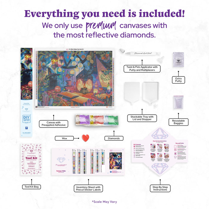 Diamond Painting Fortune Teller 37.4" x 27.6" (95cm x 70cm) / Square with 94 Colors including 3 ABs and 4 Fairy Dust Diamonds / 107,061