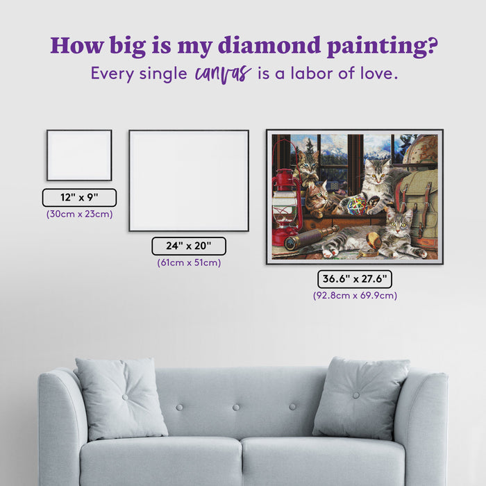 Diamond Painting Four Cats 36.6" x 27.6" (92.8cm x 69.9cm) / Square with 94 Colors including 2 ABs and 3 Fairy Dust Diamonds / 104,813