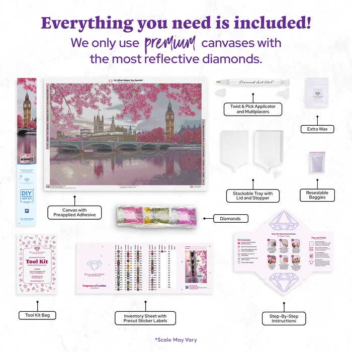Diamond Painting Fragrance of London 41.3" x 27.6" (104.8cm x 69.9cm) / Square with 69 Colors including 1 AB and 4 Fairy Dust Diamonds / 118,301
