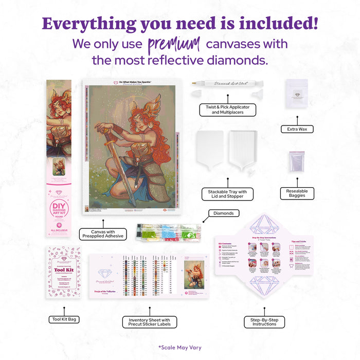 Diamond Painting Freyja of the Valkyries 22" x 31" (55.6cm x 78.7cm) / Round with 74 Colors including 2 ABs and 1 Iridescent Diamond and 4 Fairy Dust Diamonds / 57,772