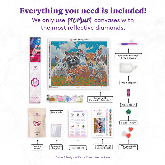 Diamond Painting Furry Forest Friends 28" x 22" (70.6cm x 55.8cm) / Round with 70 Colors including 2 ABs and 2 Fairy Dust Diamonds / 50,148