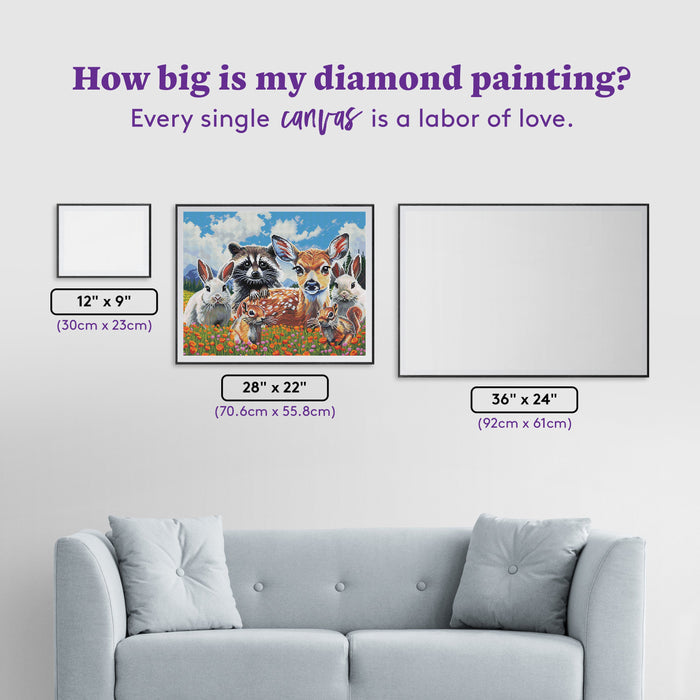 Diamond Painting Furry Forest Friends 28" x 22" (70.6cm x 55.8cm) / Round with 70 Colors including 2 ABs and 2 Fairy Dust Diamonds / 50,148