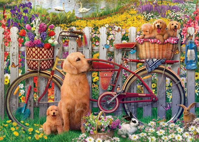 Diamond Painting Garden Dogs and Bike 38.6" x 27.6" (97.8cm x 69.9cm) / Square with 67 Colors including 5 ABs and 6 Fairy Dust Diamonds / 110,433
