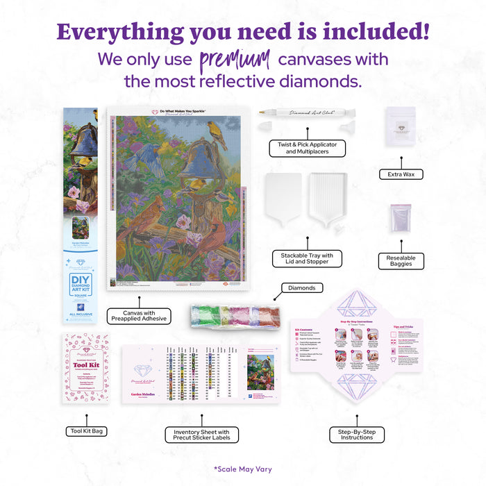 Diamond Painting Garden Melodies 22" x 29" (55.8cm x 73.7cm) / Square with 64 Colors including 2 ABs and 4 Fairy Dust Diamonds / 66,304