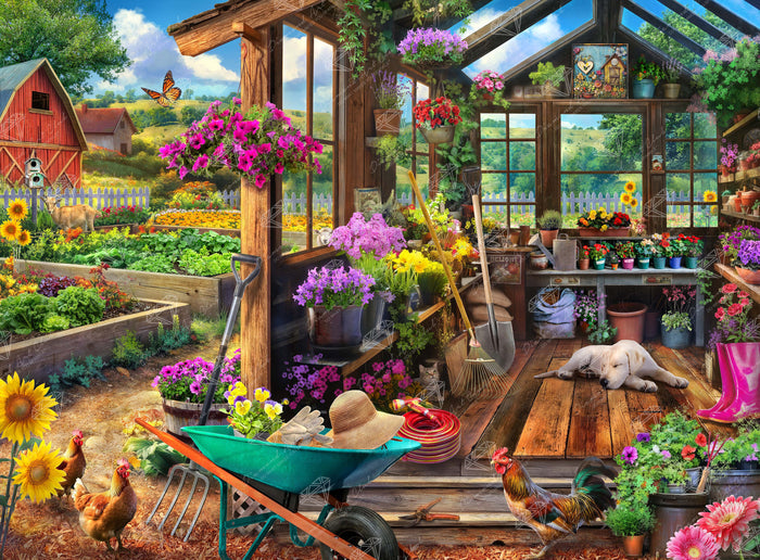 Diamond Painting Garden Shed 37.4" x 27.6" (94.8cm x 69.9cm) / Square with 95 Colors including 4 ABs and 3 Fairy Dust Diamonds / 107,061
