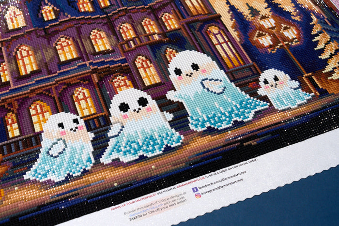 Diamond Painting Ghost Family 22" x 22" (55.8cm x 55.8cm) / Square with 54 Colors including 1 AB and 4 Fairy Dust Diamonds / 50,176