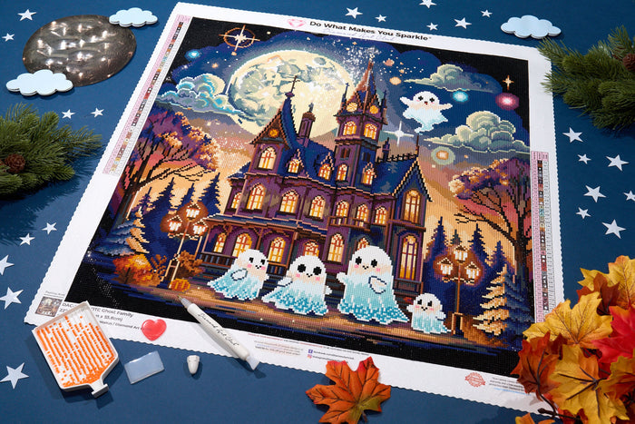 Diamond Painting Ghost Family 22" x 22" (55.8cm x 55.8cm) / Square with 54 Colors including 1 AB and 4 Fairy Dust Diamonds / 50,176