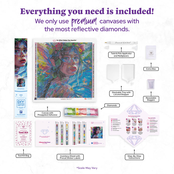 Diamond Painting Glimmering Grace 22" x 22" (55.8cm x 55.8cm) / Square with 100 Colors including 4 ABs and 4 Fairy Dust Diamonds / 50,176