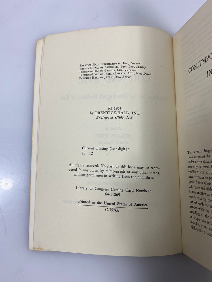 God and Evil by Nelson Pike Contemporary Perspectives in Philosophy 1964 SC