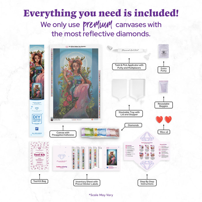 Diamond Painting Goddess of Spring 20" x 31" (50.8cm x 78.7cm) / Square with 83 Colors including 3 ABs and 4 Fairy Dust Diamonds and 1 Iridescent Diamonds / 64,464