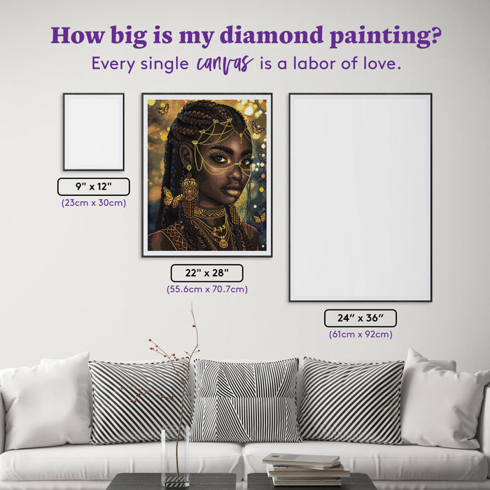 Diamond Painting Golden Goddess 22" x 28" (55.6cm x 70.7cm) / Round with 48 Colors including 2 ABs and 4 Fairy Dust Diamonds / 51,914