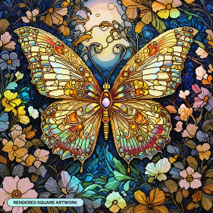 Diamond Painting Golden Verdigris Butterfly 27.6" x 27.6" (69.9cm x 69.9cm) / Square With 90 Colors Including 3 ABs and 1 Iridescent Diamond and 2 Fairy Dust Diamonds / 78,961
