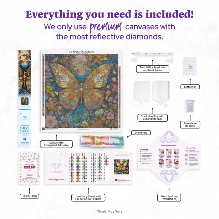 Diamond Painting Golden Verdigris Butterfly 27.6" x 27.6" (69.9cm x 69.9cm) / Square With 90 Colors Including 3 ABs and 1 Iridescent Diamond and 2 Fairy Dust Diamonds / 78,961