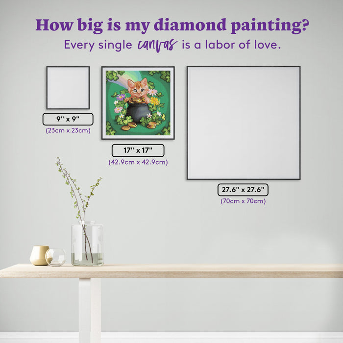 Diamond Painting Good Luck Kitten 17" x 17" (42.9cm x 42.9cm) / Round with 67 Colors including 2 ABs and 4 Fairy Dust Diamonds / 24,336