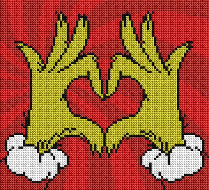 Diamond Painting Grinch Heart Hands 10" x 9" (25cm x 22.8cm) / Round with 5 Colors including 3 Fairy Dust Diamonds / 7,553