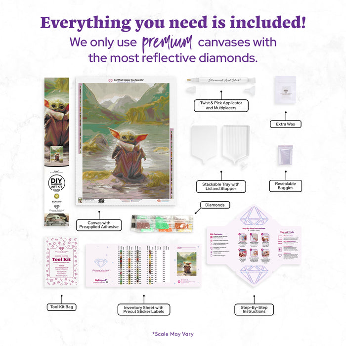 Diamond Painting Grogu 22" x 29" (55.6cm x 73.8cm) / Round with 68 Colors including 1 AB and 4 Fairy Dust Diamonds / 54,136