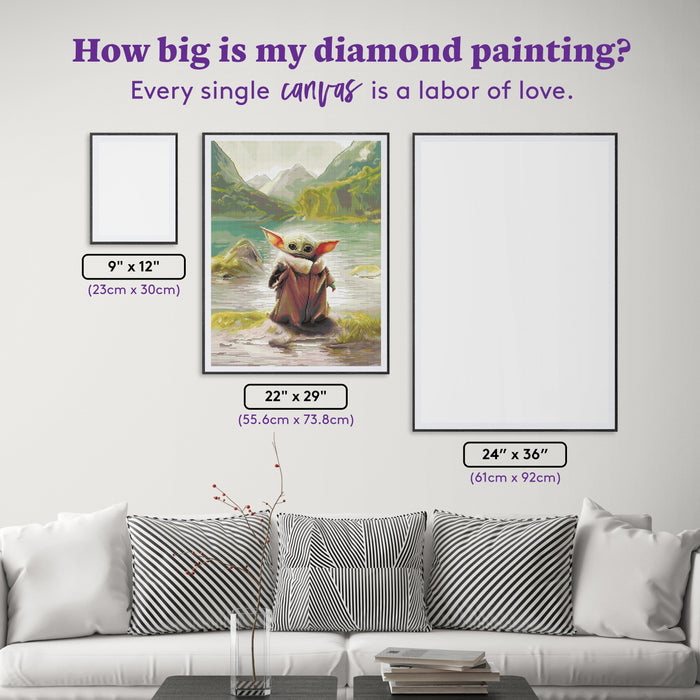 Diamond Painting Grogu 22" x 29" (55.6cm x 73.8cm) / Round with 68 Colors including 1 AB and 4 Fairy Dust Diamonds / 54,136