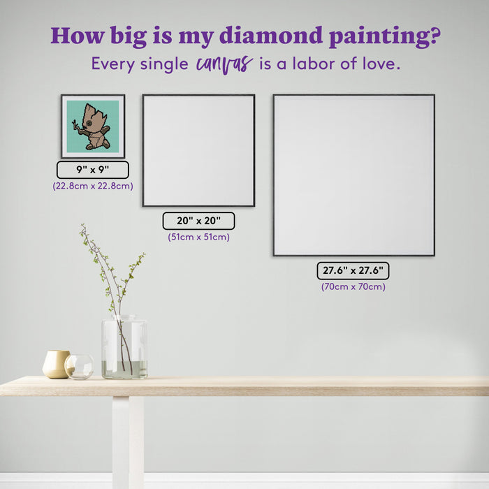 Diamond Painting Groot 9" x 9" (22.8cm x 22.8cm) / Round with 5 Colors including 1 Fairy Dust Diamond / 6,889