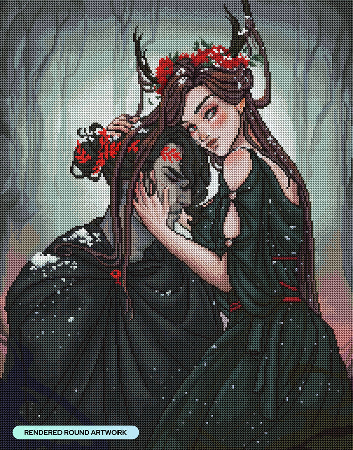 Diamond Painting Hades and Persephone 22" x 28" (55.6cm x 70.7cm) / Round with 53 Colors including 2 ABs and 3 Fairy Dust Diamonds / 51,914