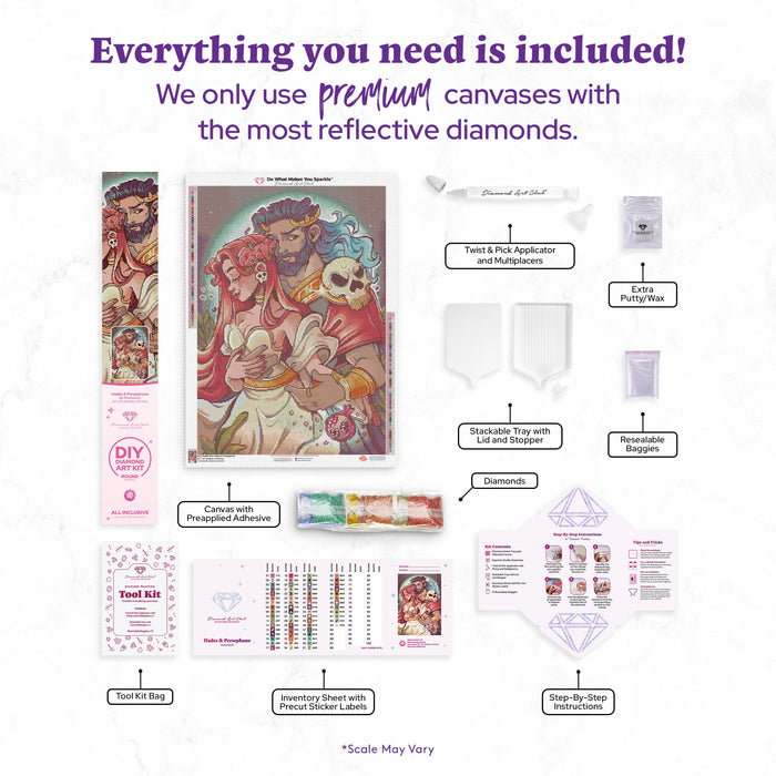 Diamond Painting Hades & Persephone 22" x 31" (55.6cm x 78.7cm) / Round With 63 Colors Including 2 ABs and 1 Electro Diamond and 3 Fairy Dust Diamonds / 57,772