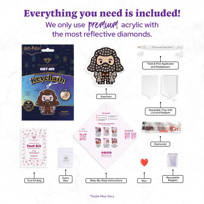 Diamond Painting Keychain - Hagrid 3.2" x 3.3" (8.2cm x 8.5cm) / Round With 3 Colors including 3 Iridescent Diamonds / 210