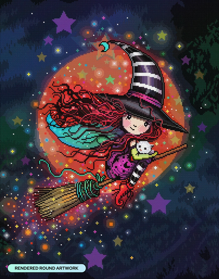 Diamond Painting Halloween Flight 22" x 28" (55.6cm x 70.7cm) / Round with 78 Colors including 1 AB and 1 Iridescent Diamond and 4 Fairy Dust Diamonds / 51,914