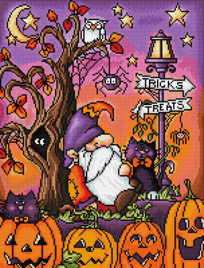 Diamond Painting Halloween Gnome 17" x 22" (42.6cm x 55.8cm) / Round with 45 Colors including 5 ABs / 30,248