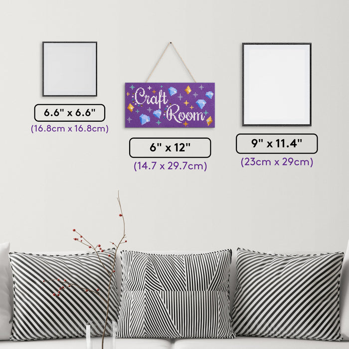 Diamond Painting Hanging Sign - Craft Room 6" x 12" (14.7cm x 29.7cm) / Square 14 Colors Including 1 AB and 1 Iridescent Diamond and 3 Special Diamonds and 3 Fairy Dust Diamonds / 7,021
