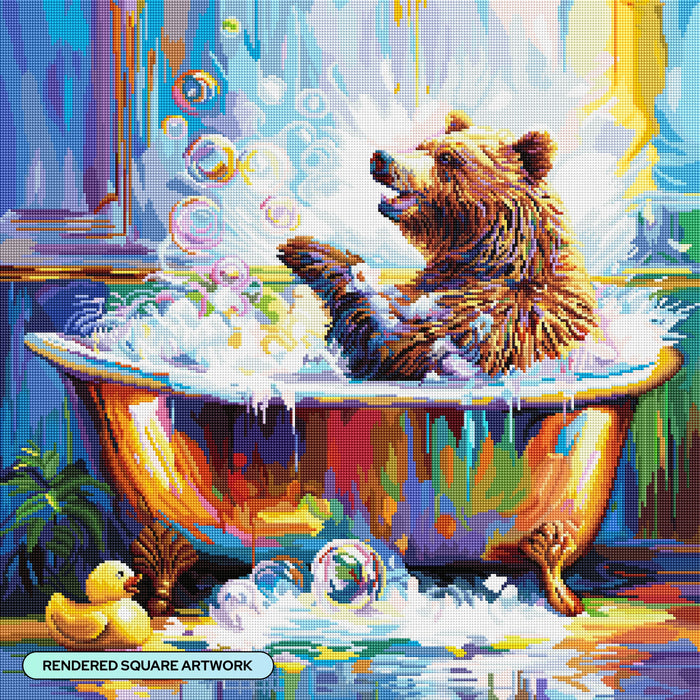 Diamond Painting Happy Bear in Bathtub 25.6" x 25.6" (65cm x 65cm) / Square with 55 Colors including 2 ABs and 3 Fairy Dust Diamonds / 68,121